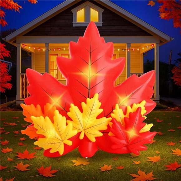 Maple Leaf Inflatable with LED Lights 6 Ft Fall Inflatables Outdoor - Picture 1 of 7